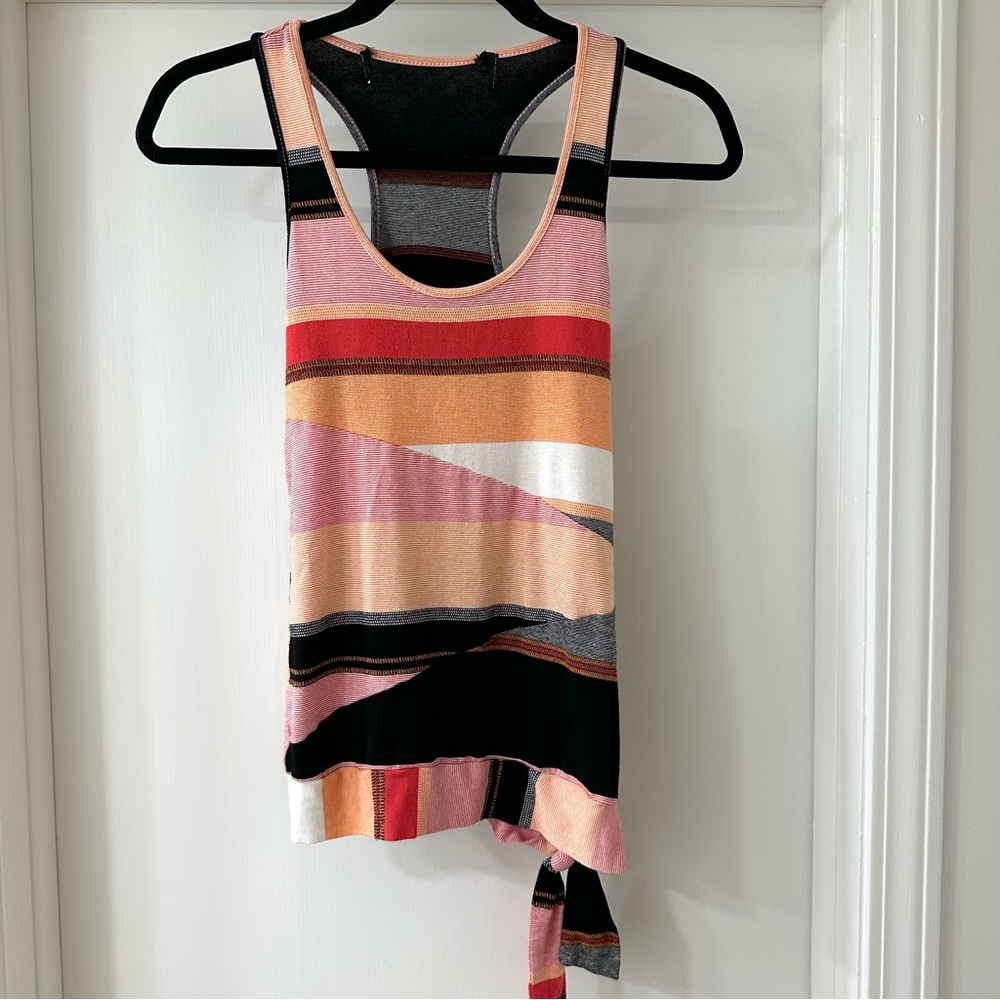 Desigual Colorful Colorblock Racerback Striped Tank Top with Side Tie, Size S